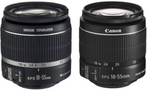 Preiswert und gut: Das Canon EF-S 18-55mm 1:3.5-5.6 IS Objektiv (1. Variante links, 2. Variante rechts)